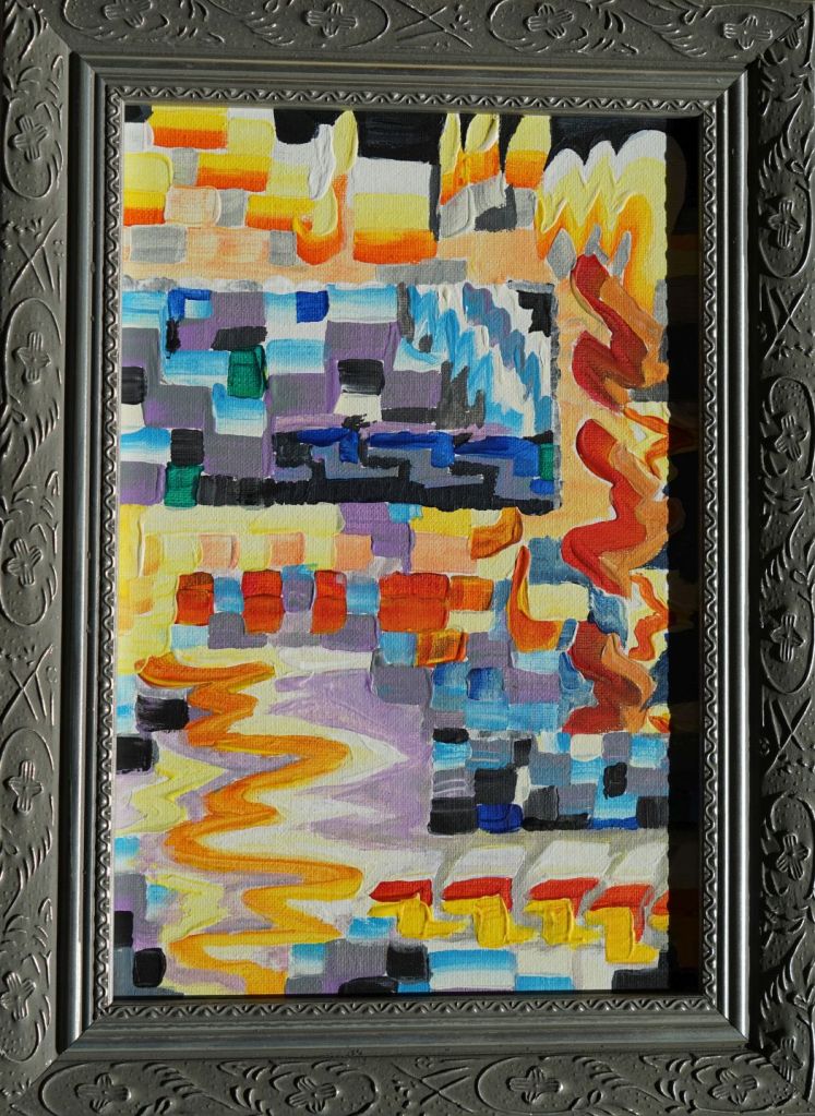 Johann Sebastian Bach, Sonata for Recorder and Piano F major, based on Sonata in E-flat Minor for Flute and Harpsichord BWV 1031. 1. Allegro moderato. Acrylic on cardboard. Michael Haverkamp, 2022