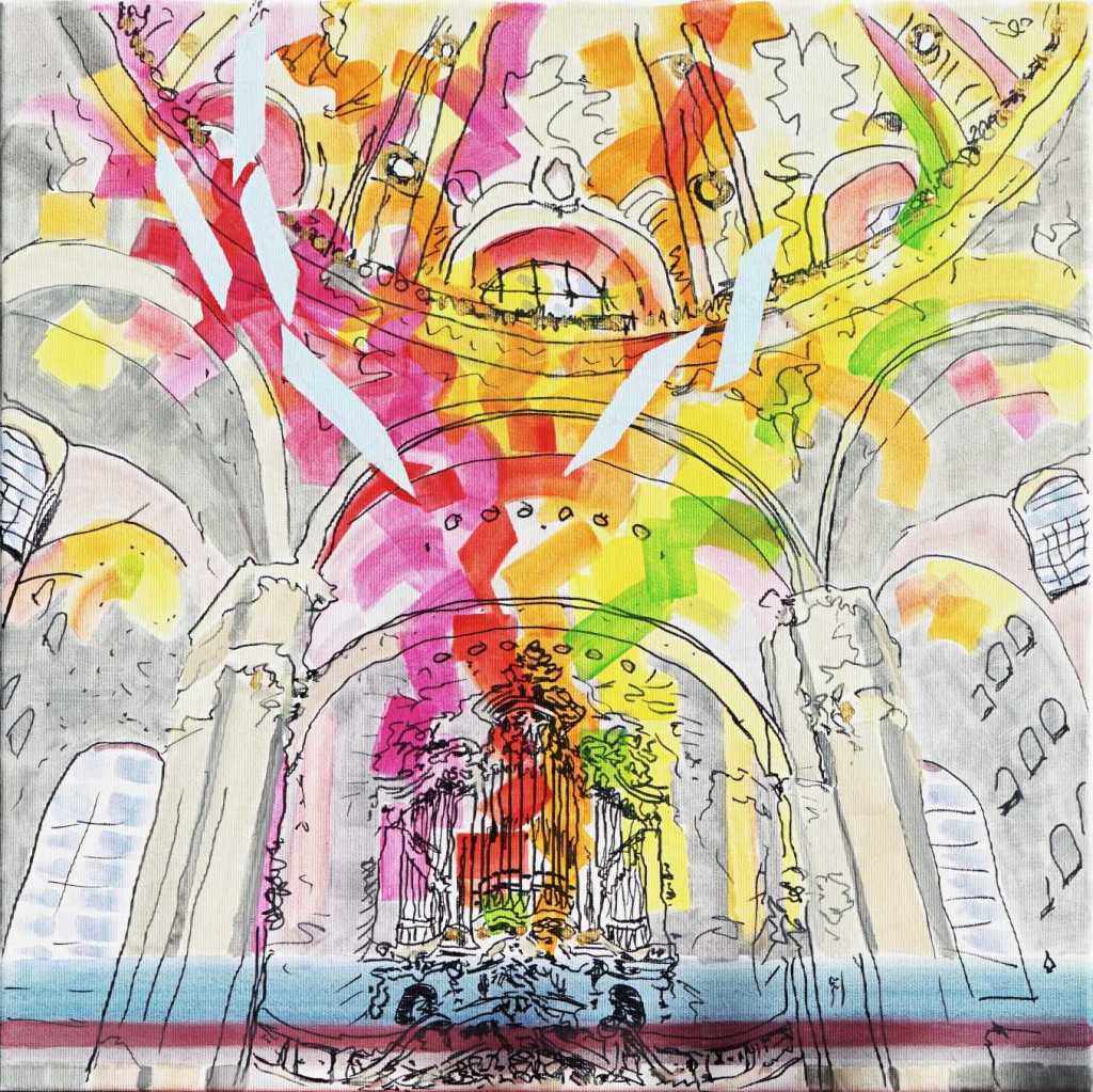 Michael Haverkamp: Organ Concert. Music painting describing synesthetic perception of an organ concert. Acrylic and marker on Canvas, 2026