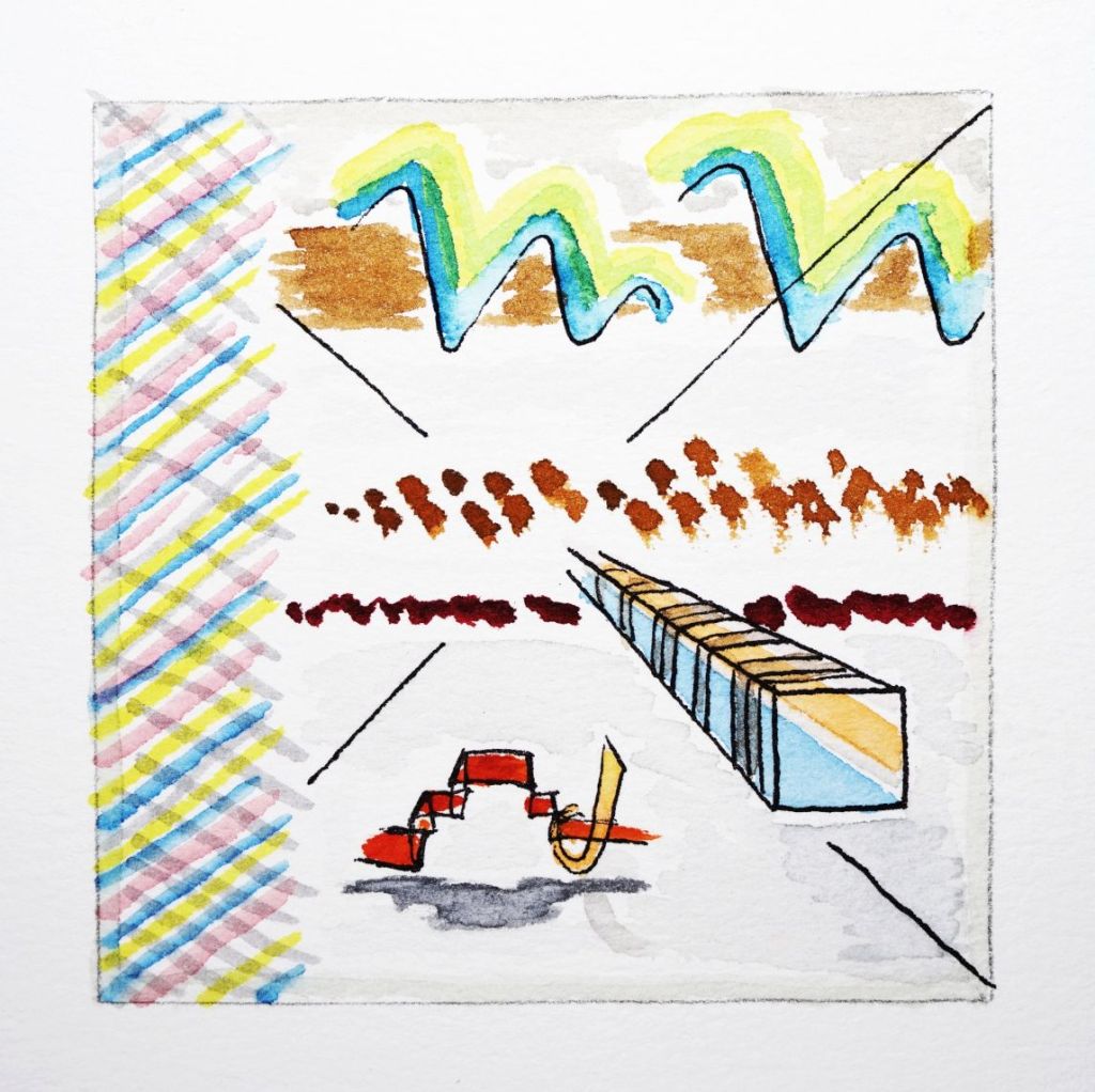 Darius Milhaud: Symphonie de chambre No. 3 "Sérénade", Op. 71 (1921). Watercolor, pencil, ink on paper. Michael Haverkamp, 2018