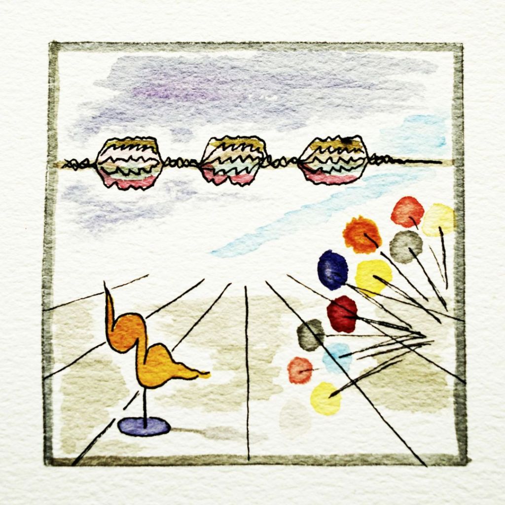 Darius Milhaud: Symphonie de chambre No. 5 "Dixtuor d'instruments à vent", Op. 75 (1922). Watercolor, pencil, ink on paper. Michael Haverkamp, 2018