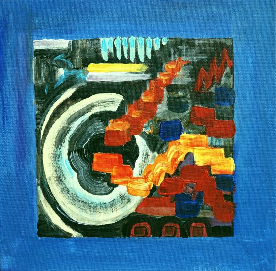 Music painting referring to the beginning of the opera "The Nose" by Dmitri Shostakovich. Michael Haverkamp, acrylic on cardboard, 2020.