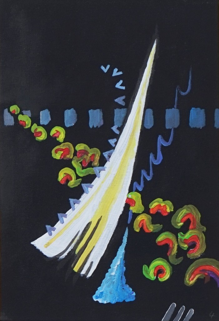 Michael Haverkamp: Synesthetic Visualization of the Sound of a Coffee Dispenser: Milk Frother, Acrylic on Cardboard, 2025